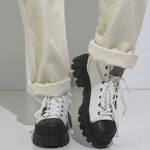 NEW Palladium Black White Canvas Chunky Lug Sole Y2K High Top Vegan Combat Boots - Picture 5 of 13